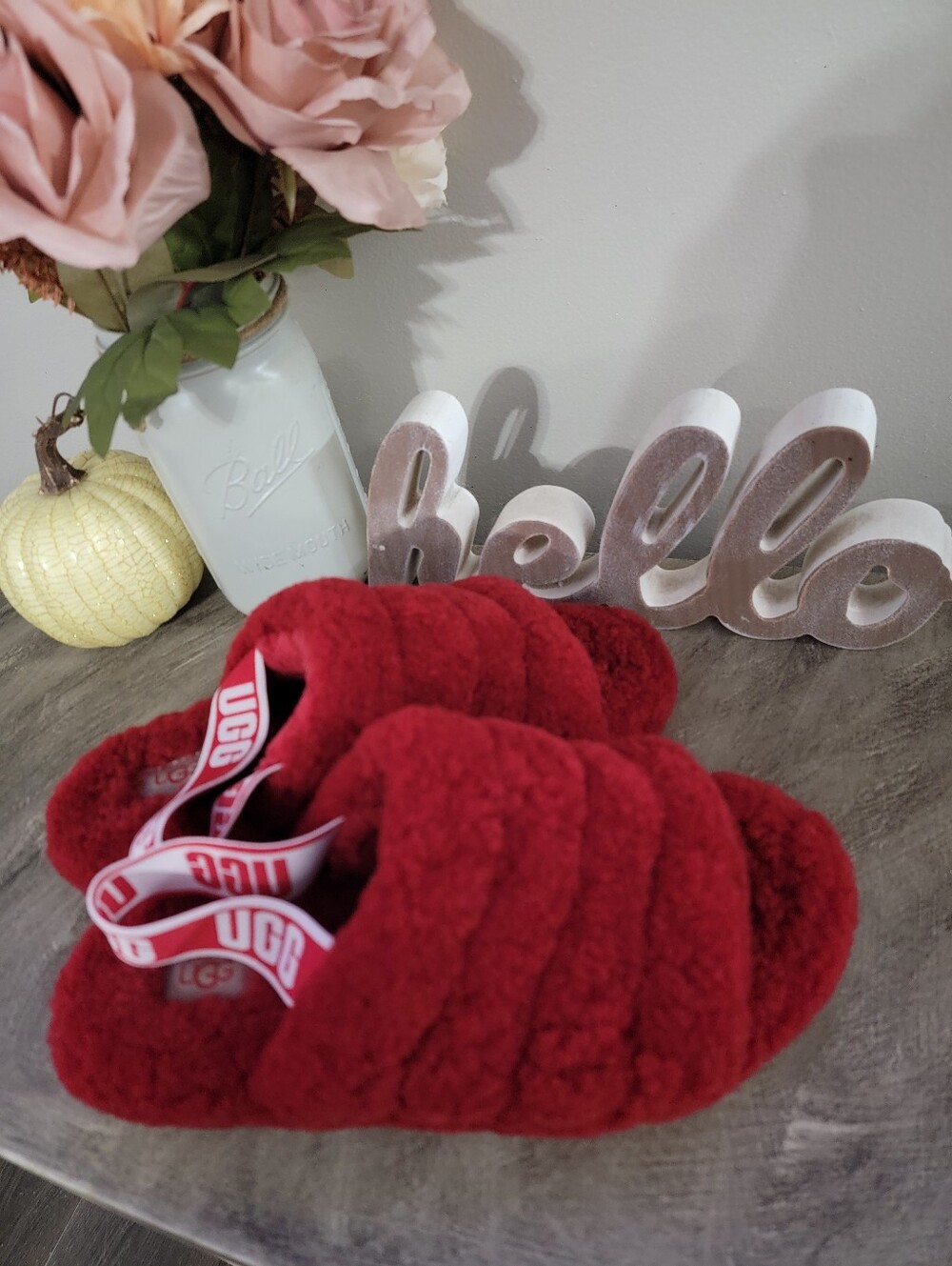 UGG Red Plush Shearling Slide Slippers